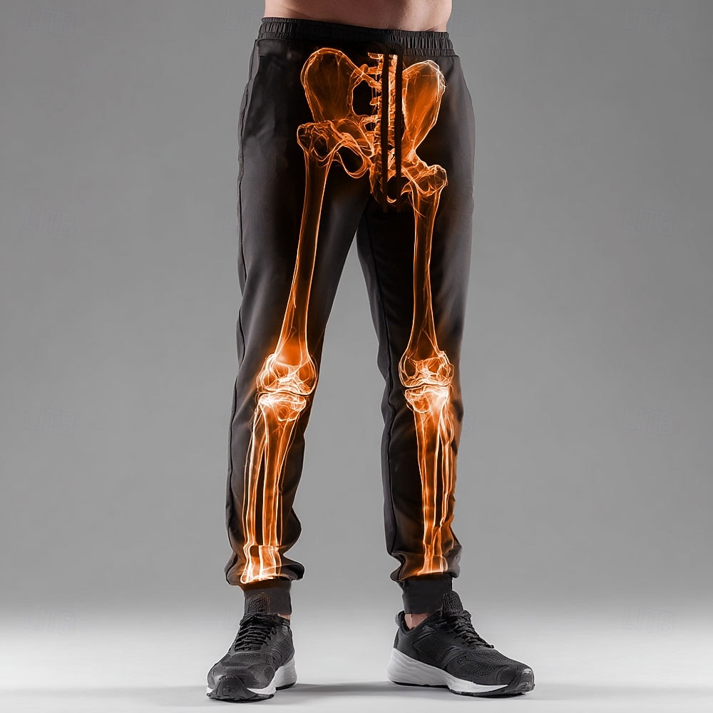 Pantaloni tuta da uomo Scheletro costumi neon glow pantaloni joggers elasticizzati in vita a metà gamba stile gotico scuro streetwear atletico con tasche primavera autunno stampa 3D del 2026 a $24.99 –P2