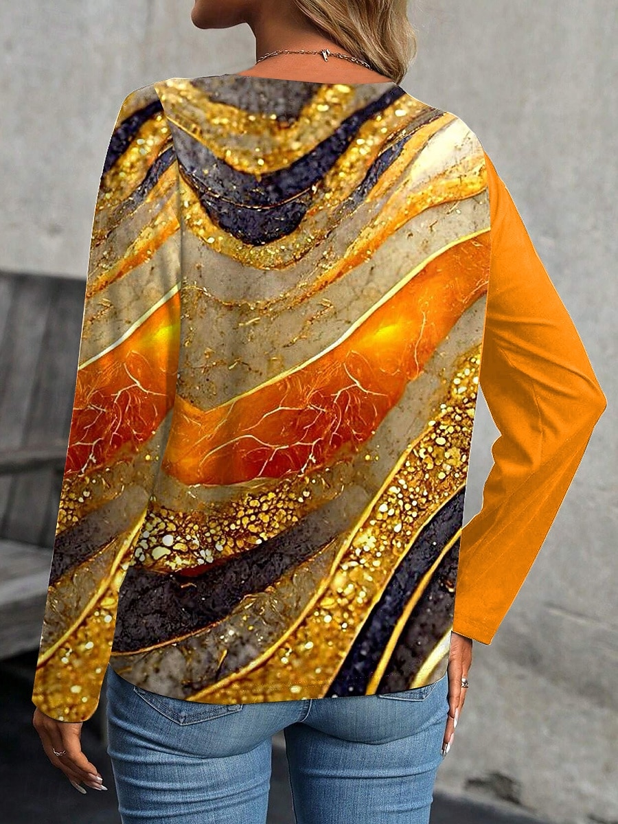 Femmes T-shirt Patchwork Imprimé Graphique Géométrique Élégant Occasionnel manche longue Col ras du cou Hauts Réguliers Quotidien Bleu Jaune Rouge Violet Vert Été Automne Hiver de 2026 ? $26.99 –P2