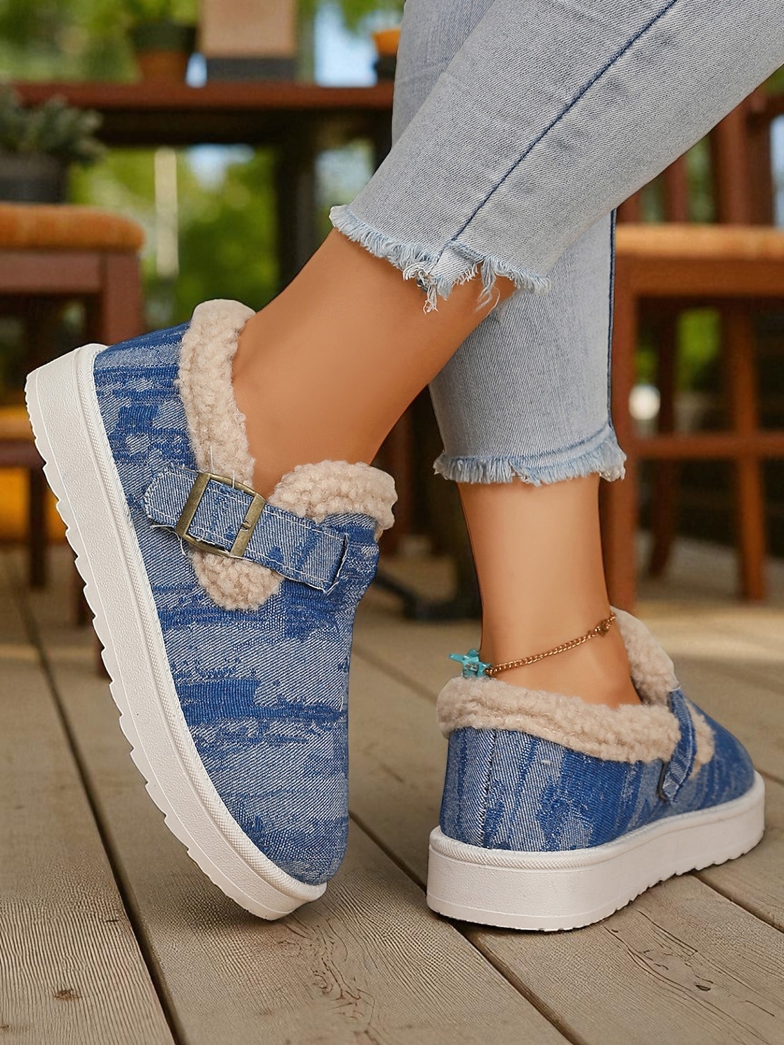 Botines de nieve para mujer con forro polar vaquero: zapatos de invierno cálidos e informales sin cordones con correa de velcro para viajes y paseos al aire libre. 2026 - $32.99 –P6