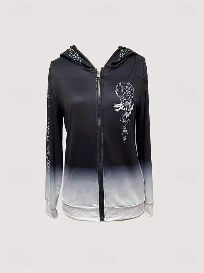 Mulheres Moletom com zíper Floral Punk Ativo Vintage Manga Longa Com Capuz Tops regulares Casual Casa Dia a Dia Preto Vermelho Outono Inverno de 2026 por $42.99 –P2