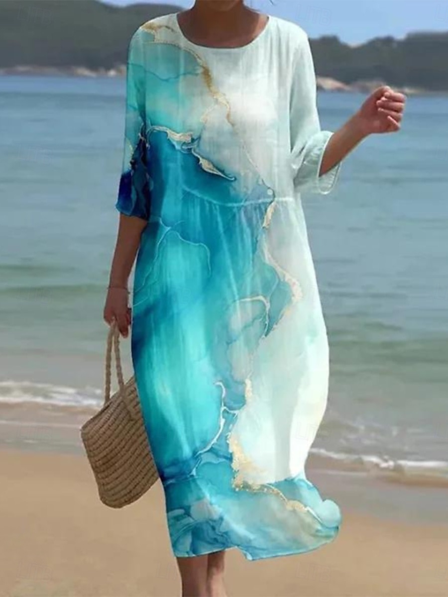 Női Maxi Ruha Kaftan 3/4 Hosszú Ujjú Környakú Lazac Átmeneti Ruha A vonalú Ruha Boho Mindennapi Ünnepi Randi Grafika Absztrakt Ég Kék Zöld Sötét Kék Páva Kék Tavasz 2025 - $41.99 –P2