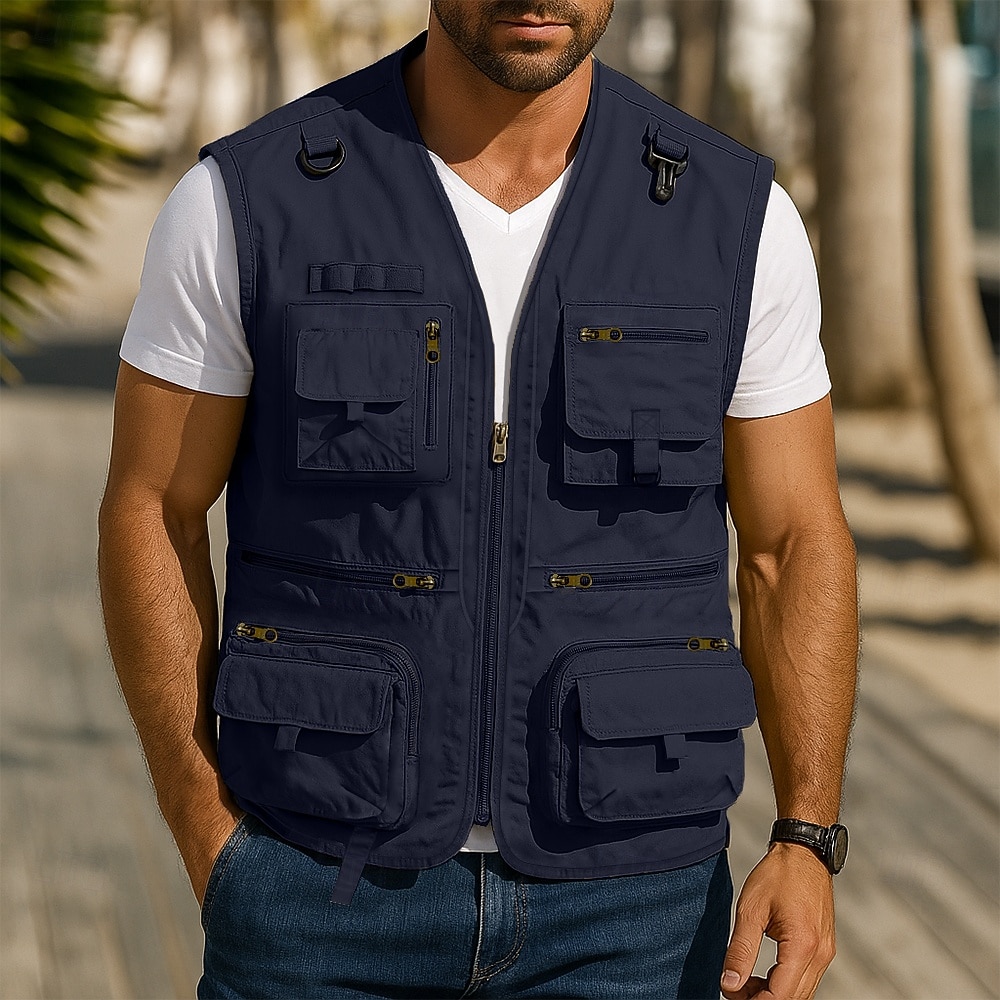 Herr Utomhusväst Taktisk jacka Utomhussport Ledigt Fiske Camping och vandring Aktiv Sportig Sommar Vår Flera fickor Flerskikt Mesh-paneler Polyester Maska Taktisk Fiske Dragkedja Kraglös Normal Svart 2025 - $29.99 –P10