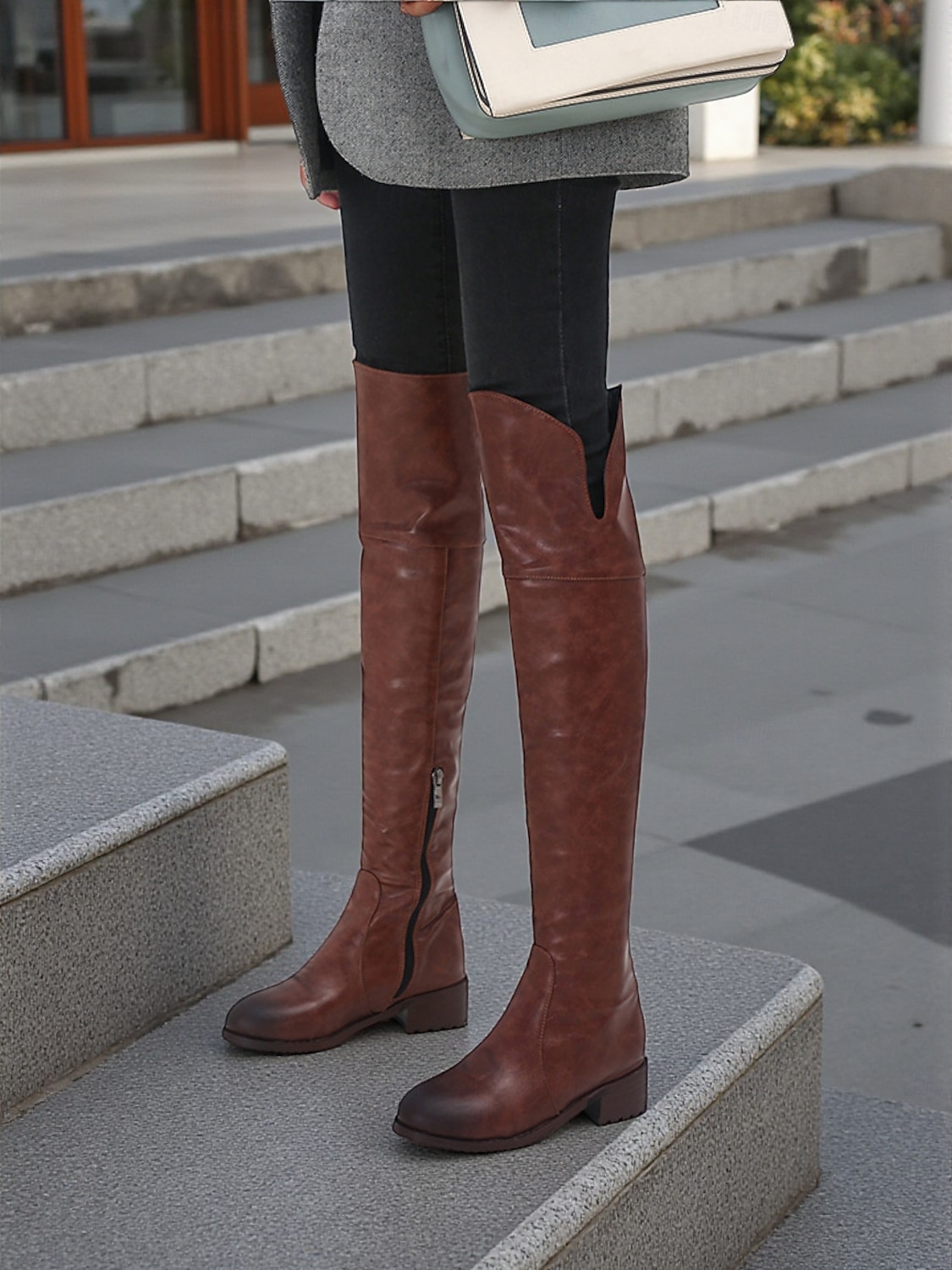Overknee-Stiefel für Damen mit seitlichem Reißverschluss, niedriger Blockabsatz im Reitstil für lässige Streetwear und urbane Outfits 2025 - CAD $100.62 –P2