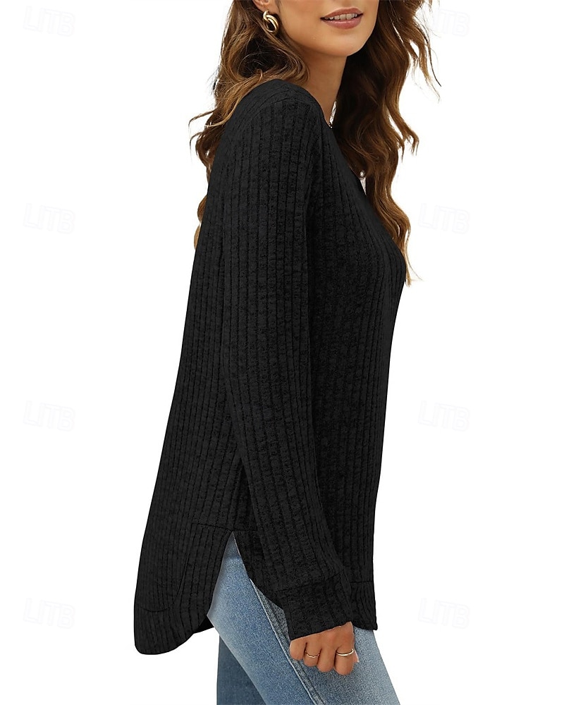 Damen Textur Bluse T Shirt T-Shirt Einfach Mode Modern Langarm Rundhalsausschnitt Normale Oberteile Täglich Ausgehen Asymmetrisch Schwarz Wein Fuchsie Braun Grün Frühling Herbst 2025 - $21.99 –P7
