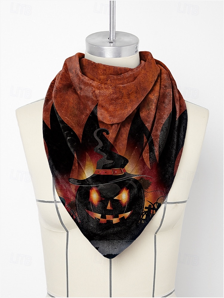 Bufanda con estampado de calabaza de Halloween para mujer: pañuelo triangular suave para el cuello ideal para fiestas, cosplay y festivales de otoño. 2025 - $14.99 –P4