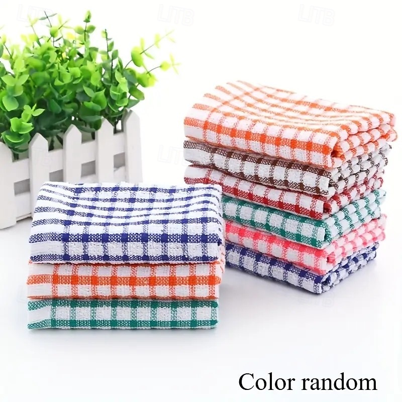 Confezione da 10 panni per la pulizia della cucina a quadretti grandi: assorbenti, riutilizzabili, in poliestere, nei colori rosso, blu, giallo &arancione per lavandino, tavolo &uso esterno del 2025 a $16.99 –P2