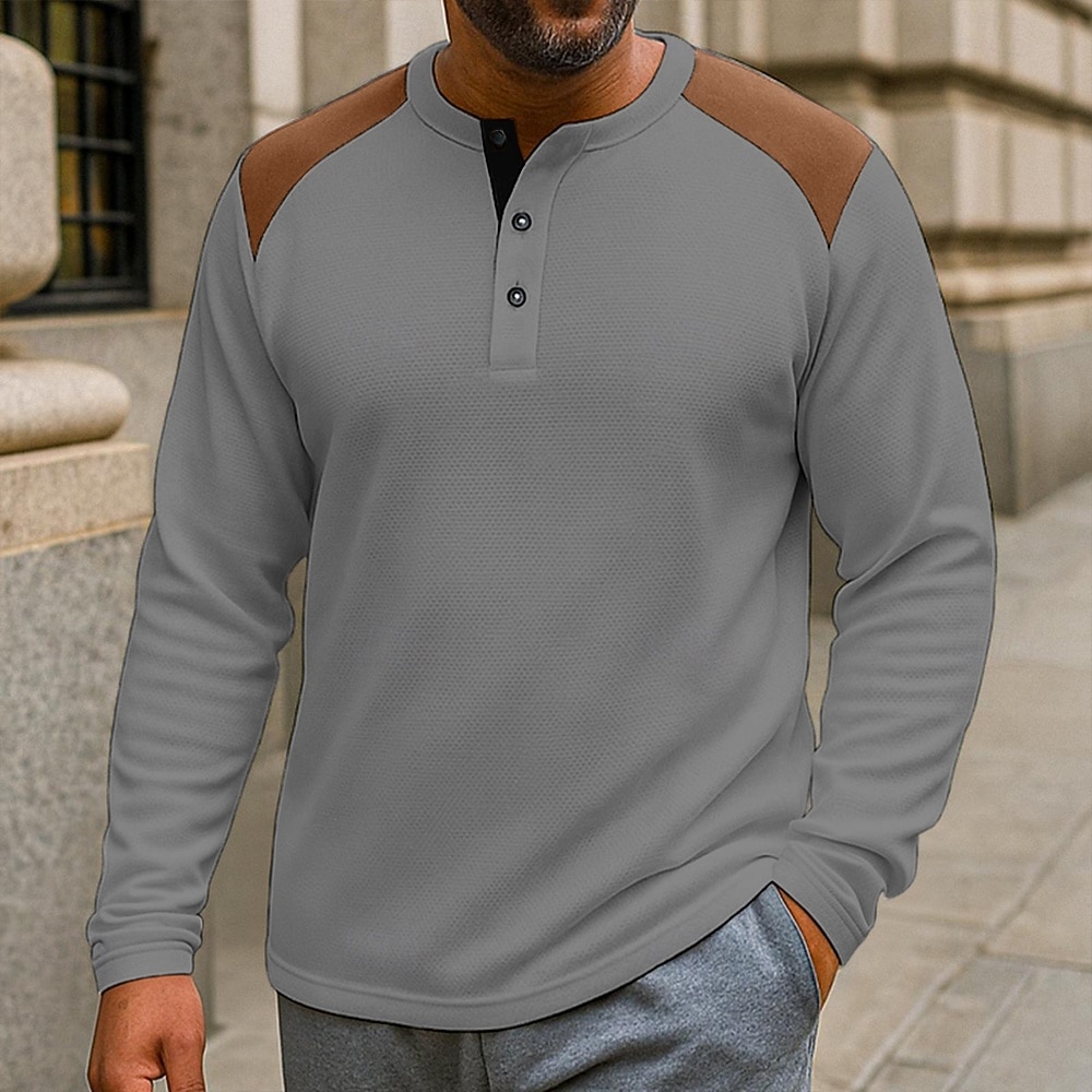 Férfi Gofri Henley ing Tee Top Hosszú ujj Henley Ősz Tavasz & Ősz Színes Divat Dizájn Alap Színes Vakáció Utca Hétköznapi Fekete Fehér Piros Férfi felső póló 2025 - $21.99 –P3