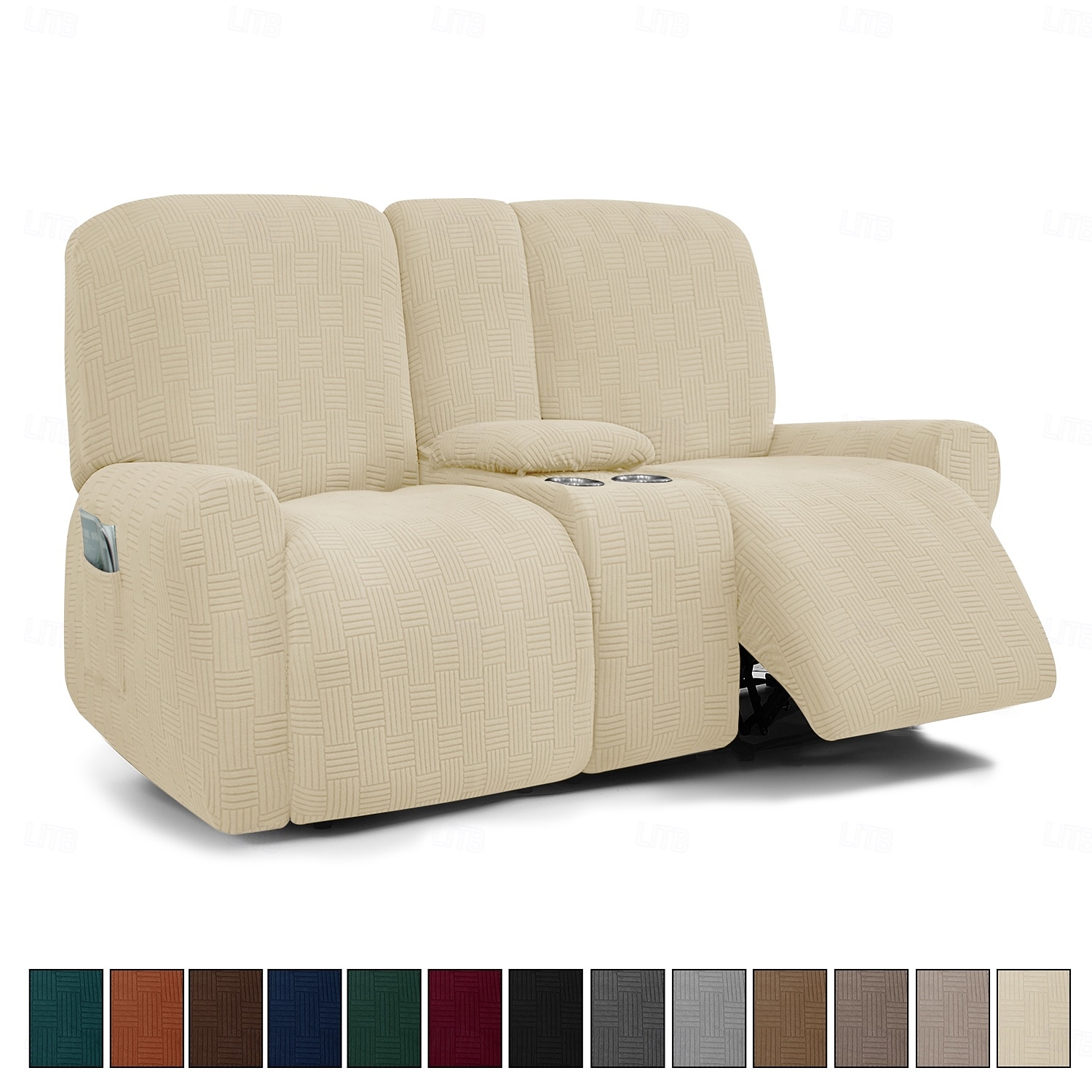 pokrowiec na fotel rozkładany z uchwytami na kubki - wzór siatki 5x5, nowoczesny fotel wypoczynkowy z niskim oparciem do salonu lub kina domowego 2026 - $78.99 –P4