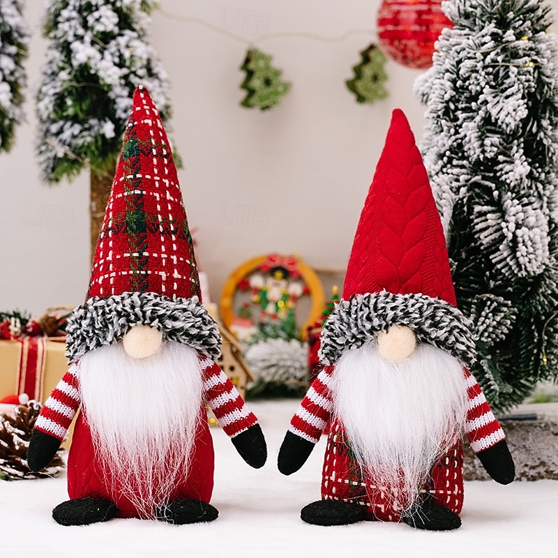 Julplyschtomtedekoration festlig julgransprydnadsset med rutig hatt ansiktslös tomtedocka skandinavisk dvärgfigur bordsdisplay juldekoration för hemmakontor presenter 2025 - $11.49 –P1