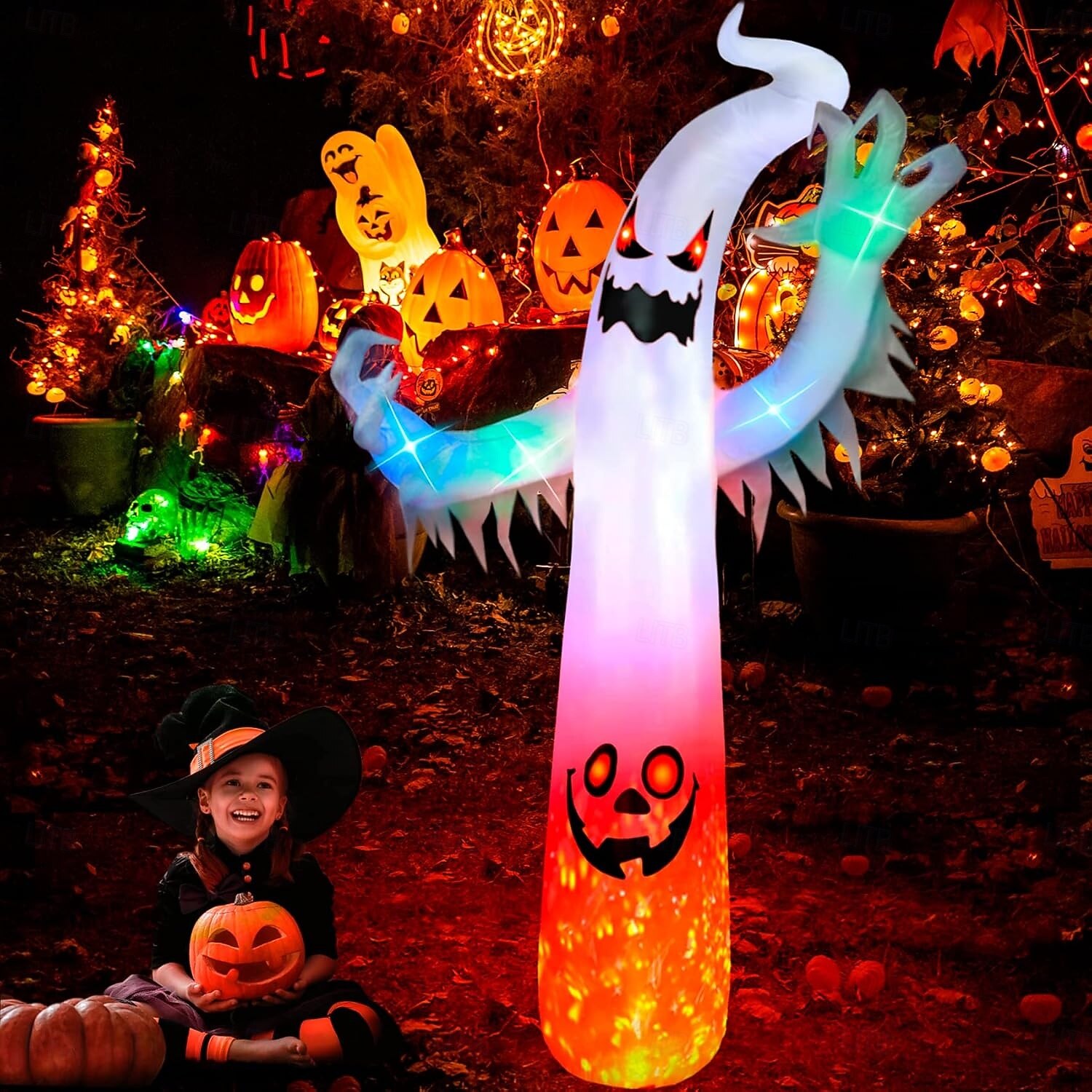 1 lampada gonfiabile da 2,4 m/8 piedi con striscia luminosa bianca a forma di fiamma per Halloween, modello ad aria, per interni ed esterni, cortile, giardino, prato, atmosfera di festa, spina del 2025 a $47.99 –P14