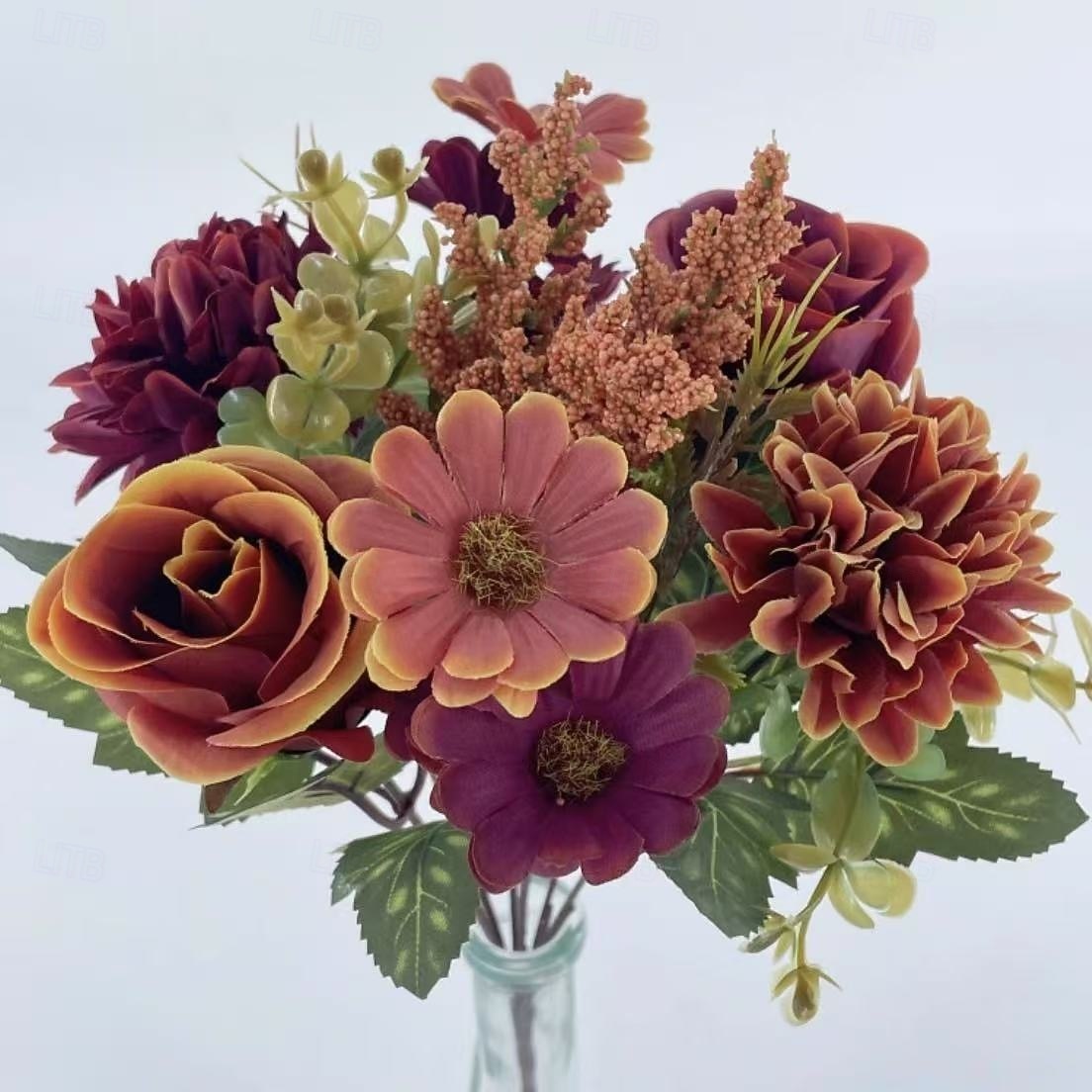 2 svazky podzimní kytice hortenzií, umělá pivoňka, růže, sedmikráska &Ruční květinová aranžmá ze sušených květin, malá kytice hedvábných květin do domácnosti &výzdoba akce 2026 - $19.99 –P7