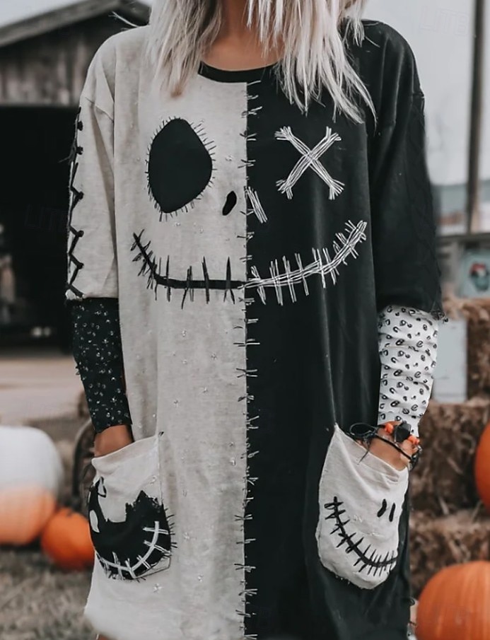 Halloween Dámské tričko s dlouhým rukávem Grafika Dýňový Dopis Vintage Móda Stylové Dlouhý rukáv Crew Neck Kulatý výstřih Dlouhé topy Každodenní Vycházkové víkendové Kapsové Tisk Tmavě šedá Jaro 2025 - $28.99 –P2