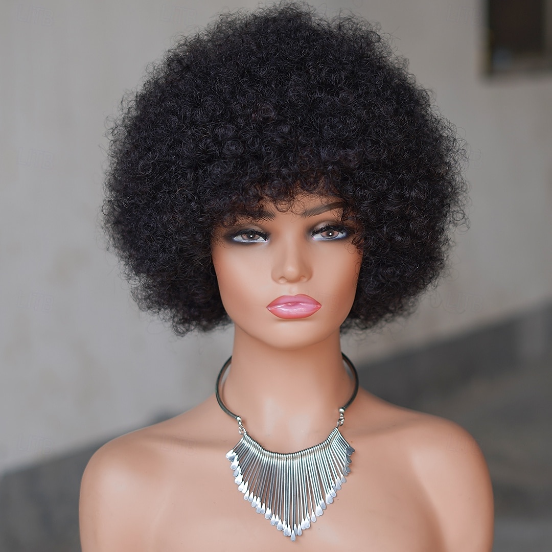 Perruque courte bouclée afro 1b# fabriquée à la machine, 10 pouces, pour femmes noires de 2025 ? $87.99 –P1