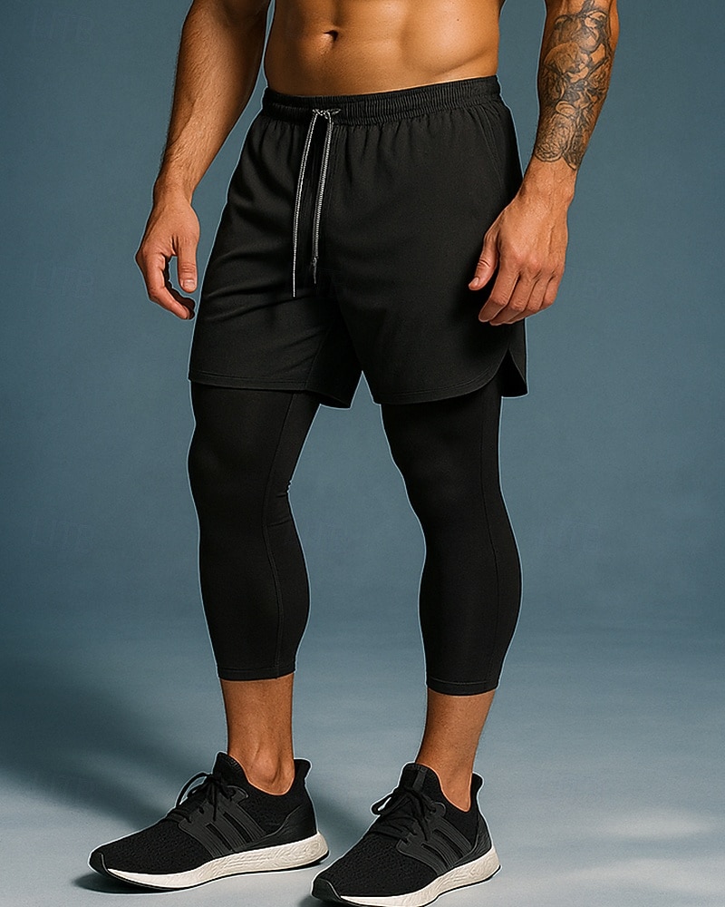 Муж. Компрессионные штаны Лосины для бега 2 в 1 Завышенная Нижняя часть Одежда для спорта и отдыха Для спортивного зала Тренировка Осень Быстровысыхающий Дышащий 2025 - $17.99 –P3