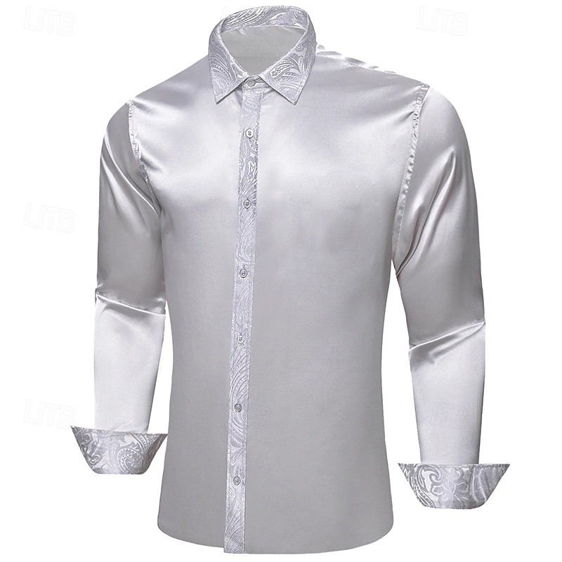 Per uomo Camicia Come la seta Camicia in raso Camicia casual Camicia con Bottoni Camicia da Ballo Semplice Matrimonio Affari Argento Manica Lunga Bavero Primavera & Autunno Tutte le stagioni del 2025 a $23.99 –P2