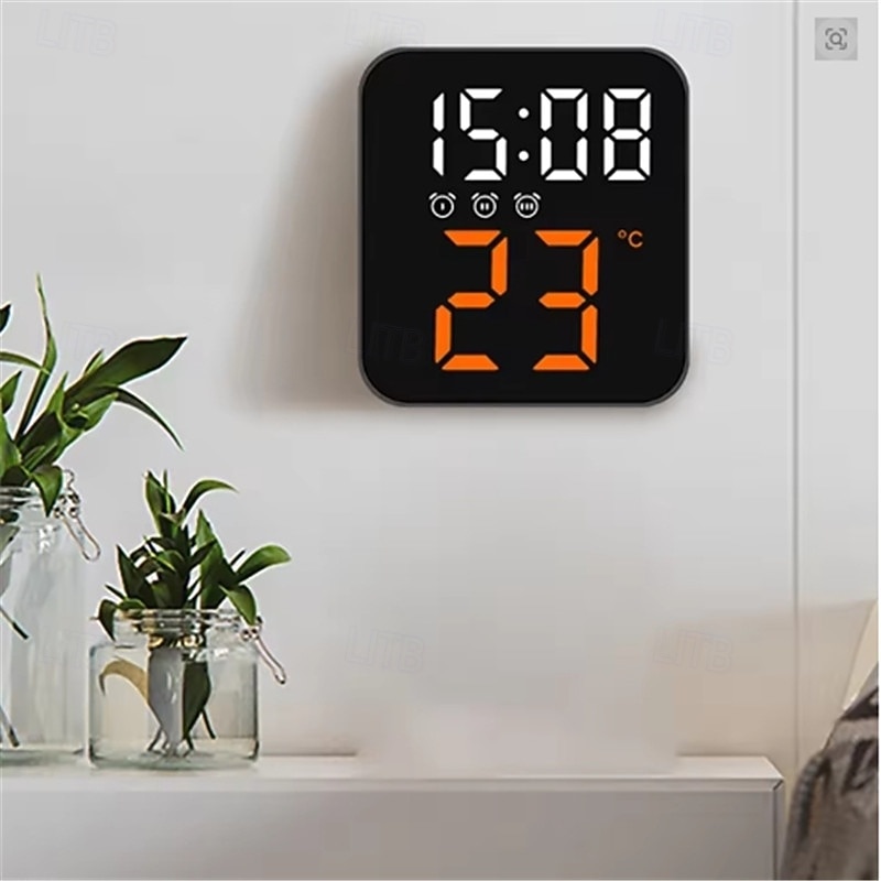 Relógio de parede digital LED com display de temperatura e tempo, despertador de mesa com brilho ajustável, decoração para casa e mesa, relógio eletrônico de 2025 por $16.99 –P9