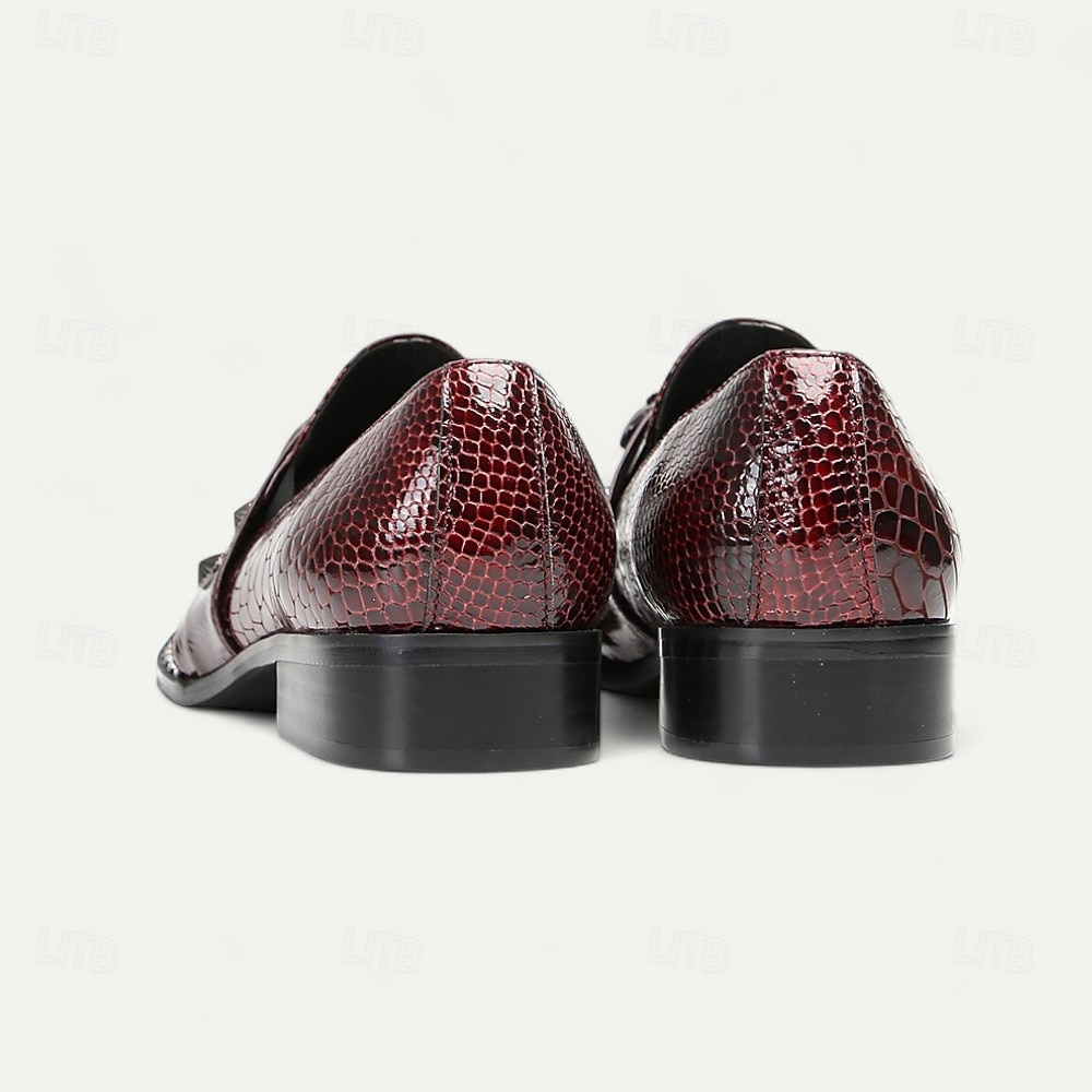 Mocassins en cuir à motif crocodile bordeaux pour hommes avec boucle en métal et détail de pierres précieuses, chaussures habillées de luxe pour mariages, fêtes et occasions formelles de 2025 ? $109.99 –P4