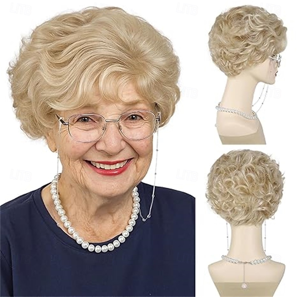 Короткие парики с пикси для женщин пожилого возраста, серебристо-серые многослойные парики с челкой, синтетические волнистые кудрявые парики для пожилых женщин, на каждый день, для вечеринок, для 2026 - zł81.98 –P9