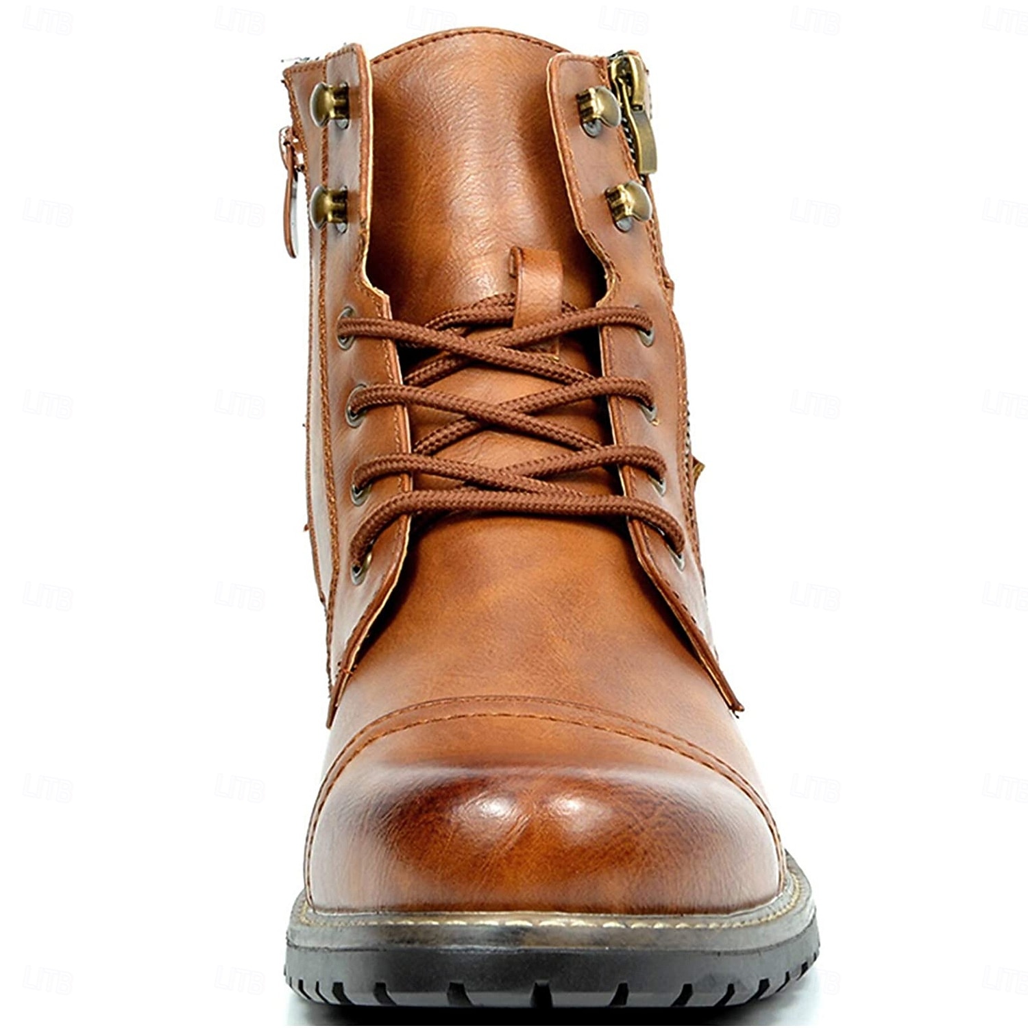 botas de combate masculinas com zíper lateral e fivela - botas de cano curto com cadarço de moda casual para roupas urbanas e do dia a dia de 2025 por $59.99 –P9
