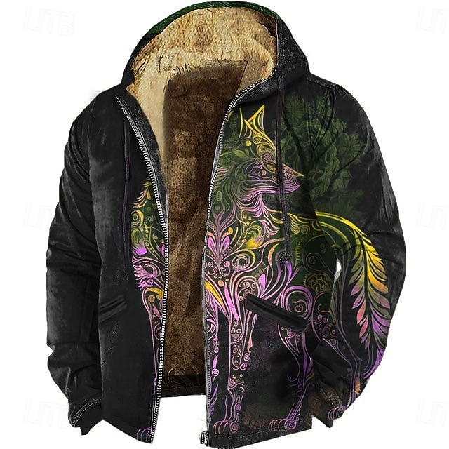 Per uomo Volpe 3D Pile Felpa con Cappuccio Felpa Vichingo Vintage Retrò Manica Lunga Girocollo All'aperto Abbigliamento casual alla moda Giallo Rosso Blu Verde Coulisse Autunno Inverno progettista S del 2026 a $51.99 –P3