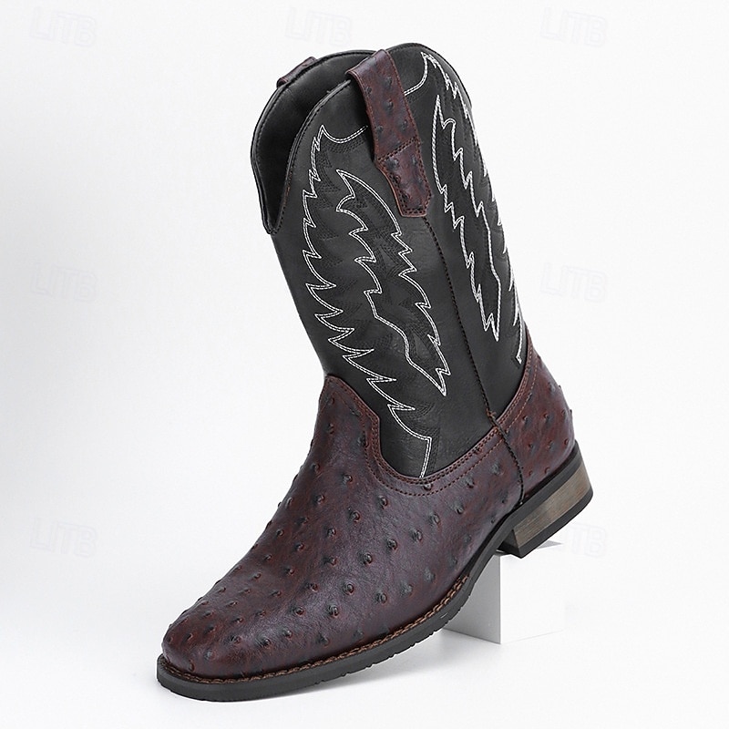 herr western cowboystövlar med fyrkantig tå slip-on halvhög vad ridstövlar avslappnade lantliga skor för dagligt bruk 2026 - $79.99 –P14