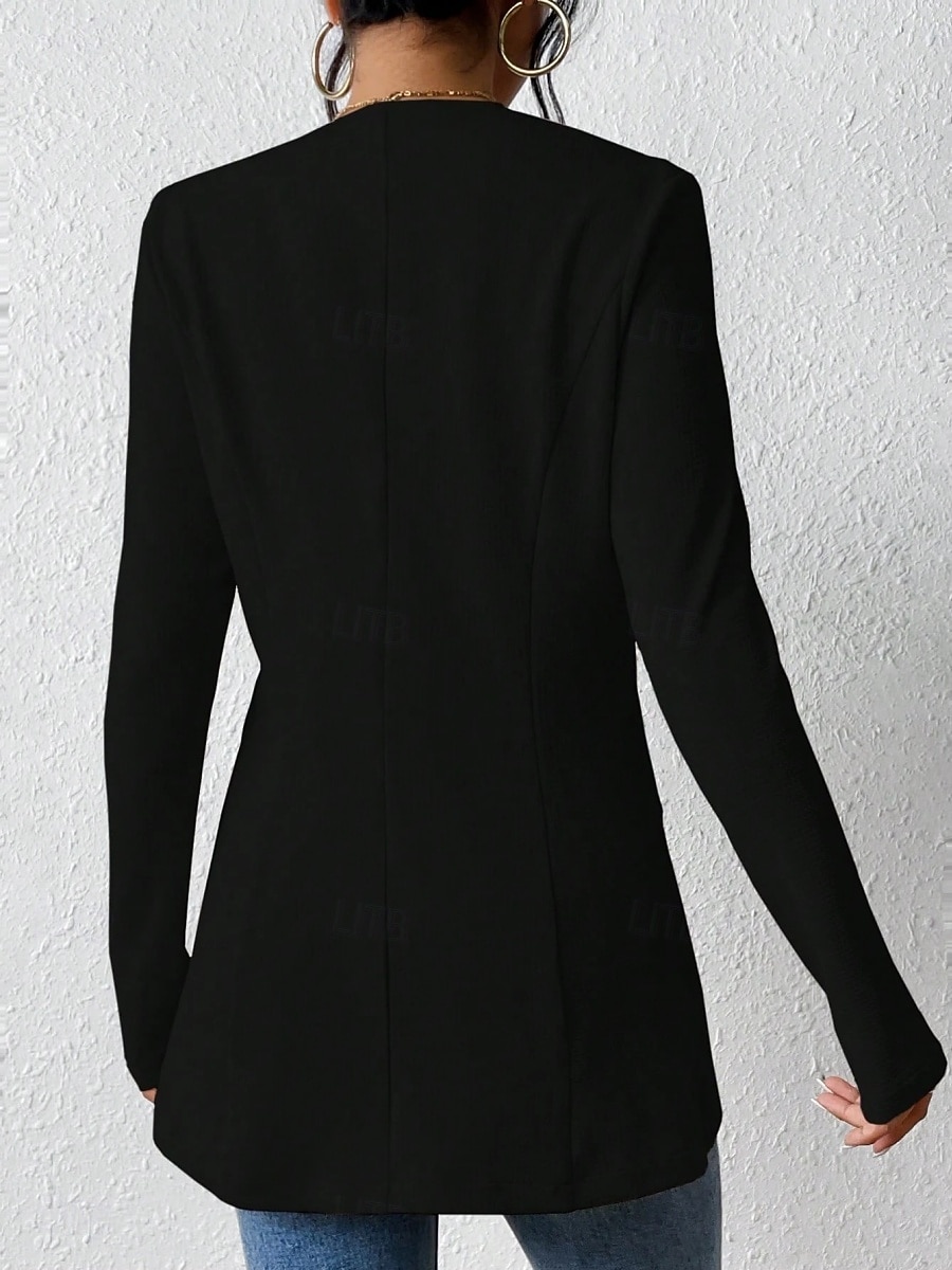 Dame Blazer Bekvem Pustende Knapper OL-stil Fritid عادي Kontor Gate Avslappet Dagligdagstøy Enkeltkneppet Normal V-hals Normal Langermet Yttertøy Svart Hvit Rød Vår Høst 2025 - $34.99 –P12