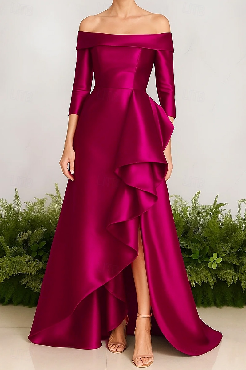 Linea ad A Abito da Sera Elegante Vestito Formale Matrimonio Strascico a Terra Senza Maniche Senza Spalle Nylon con Pieghe Volant 2025 del 2025 a $143.99 –P1