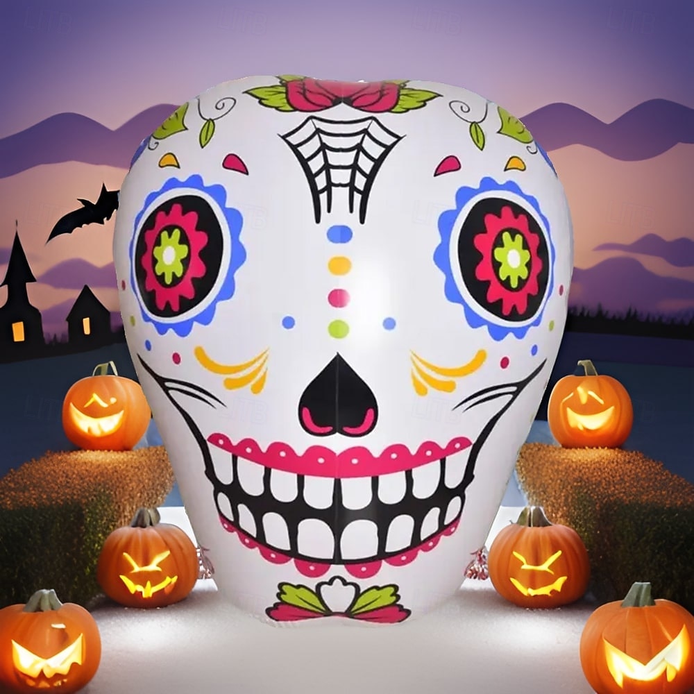 1 ks 1,4 m * 1,25 m halloween barevná lebka rgb se světlem vodotěsný PVC nafukovací vzduchový model vnitřní a venkovní nádvoří zahrada trávník párty festival atmosféra dekorativní světlo aaa baterie box 2025 - $35.99 –P5