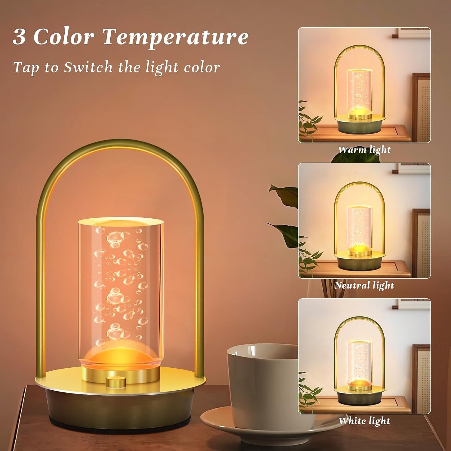 Lampe de table portable en métal pour extérieur et intérieur, 3 couleurs, sans fil, rechargeable, à intensité variable, alimentée par batterie, petite lampe de bureau, lanterne pour patio, chambre, de 2025 ? $20.99 –P5