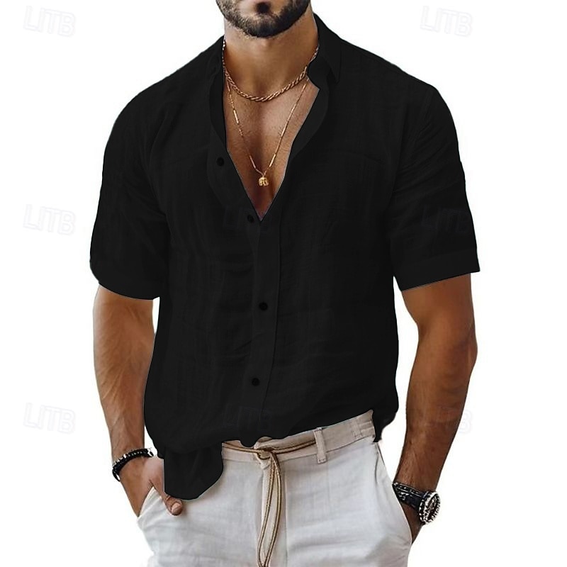 Men's Shirt Linen Shirt Casual Shirt Button Up Shirt Cotton Shirt Plain Vacation Street Black White Pink Blue Short Sleeve Turndown Summer Clothing Apparel 2025 - $23.99 –P9