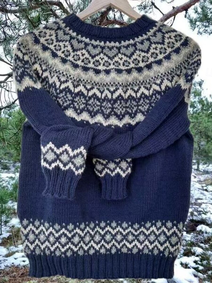 Dame Genser Fritid Myk Geometrisk Riflet Crew-hals Strikket Langermet Vanlige topper Strikke utendørs Daglig Helg Gul Navyblå Høst Vinter 2025 - $35.99 –P4