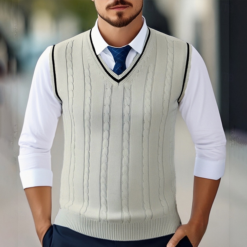 Herren Pullunder Kleid Pullover Pullover Weste Strickpullover Gerippt Zopfmuster Stricken Normale Oberteile Gestrickt Einfach V Ausschnitt Mode Lässig Urlaub Alltagskleidung Bekleidung Herbst Winter 2025 - $22.99 –P10