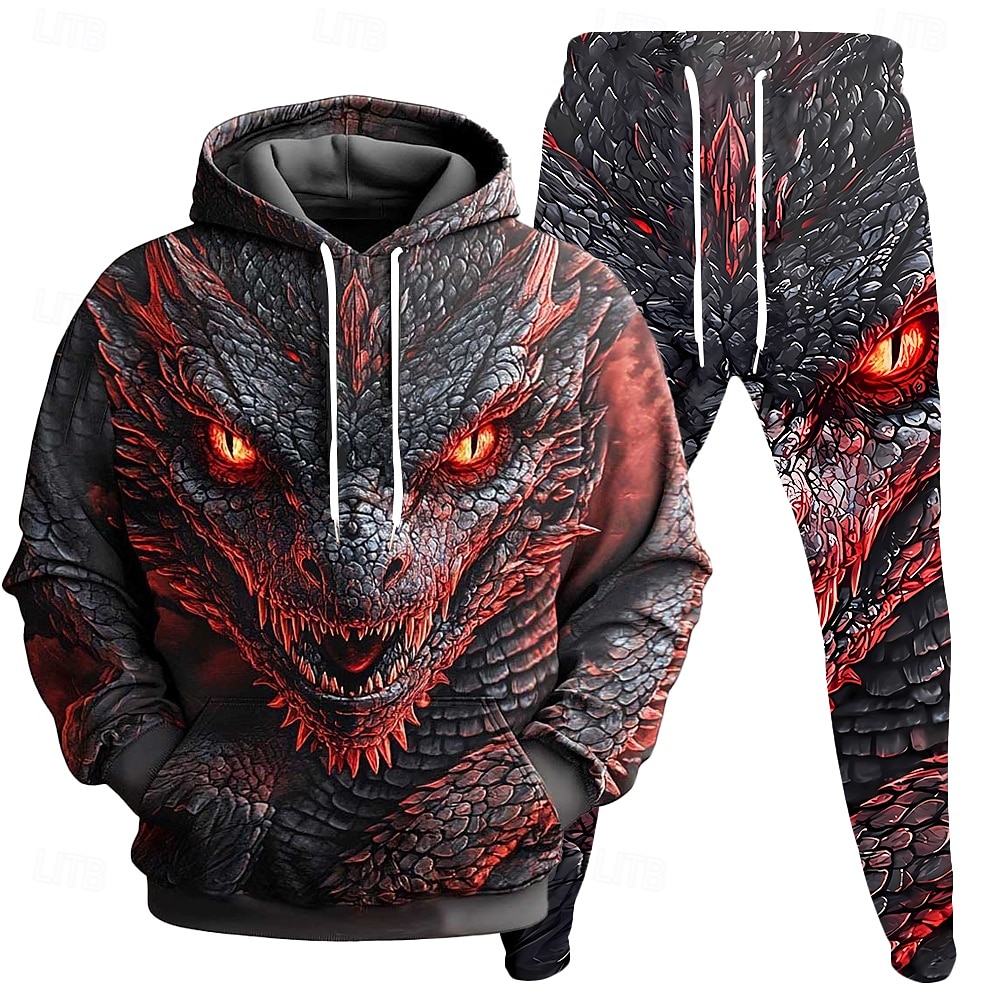 Homens Dragão 2pcs Conjuntos de moletom 3D Moletom Moletom com capuz Manga Longa Calças compridas Com Capuz Casual Diário Roupa Esportiva Impressão 3D Primavera Outono Inverno Vermelho de 2025 por $37.99 –P1