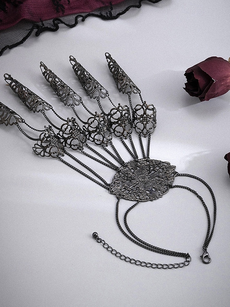 Halloween gotisk fingerkloarmbånd til dame – vintage filigran metallhåndsmykke med kjedeledd til kostymefester, cosplay og heksestil 2025 - $11.99 –P11