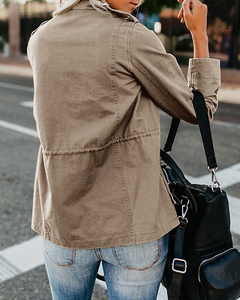 Women's Hoodie Jacket Warm Comfortable Zipper Pocket Casual Plain Vacation Daily Zipper Regular Turndown Regular Fit Long Sleeve Outerwear Black Khaki Army Green Fall Winter 2025 - $48.99 –P7