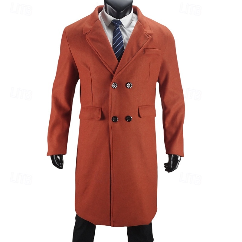 Herren Mantel Trenchcoat Langer Trenchcoat Urlaub Täglich Herbst Winter Polyester Winddicht Warm Oberbekleidung Bekleidung Mode Klassisch Einfach Tasche Revers Doppelreihig 2025 - $48.99 –P2