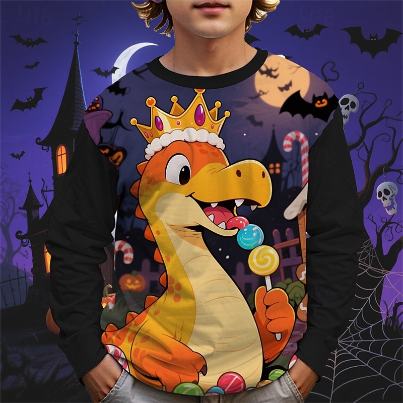Halloween Pojkar 3D Tecknat Pumpa Dinosaurie T-shirt Långärmad Vår Höst Mode Grundläggande Barn 4-12 år Rund hals Utomhus Ledigt Dagligen Normal 2025 - $13.99 –P1