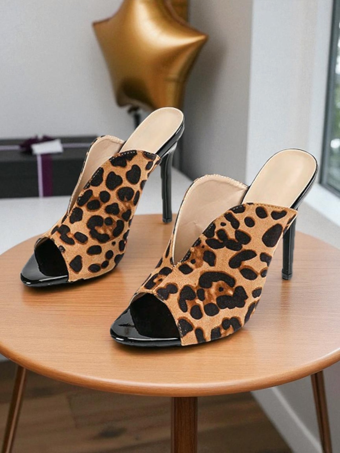mules femininas de salto agulha com estampa de leopardo - sapatos de salto alto abertos e sem cadarço com design recortado, calçados com estampa animal ousada para vida noturna, clubes e festas de 2025 por $32.99 –P2
