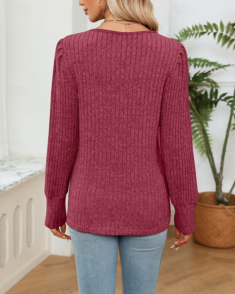 Naisten Neulos Pusero Päivittäin Tyylikäs Vapaa-aika Väripalikka Joustin V kaula-aukko Kudottu Pitsinauhat Pitkähihainen Tavalliset topit Neuloa Päivittäin Pyhäpäivä Bile Viininpunainen Musta Syksy 2026 - $27.99 –P10