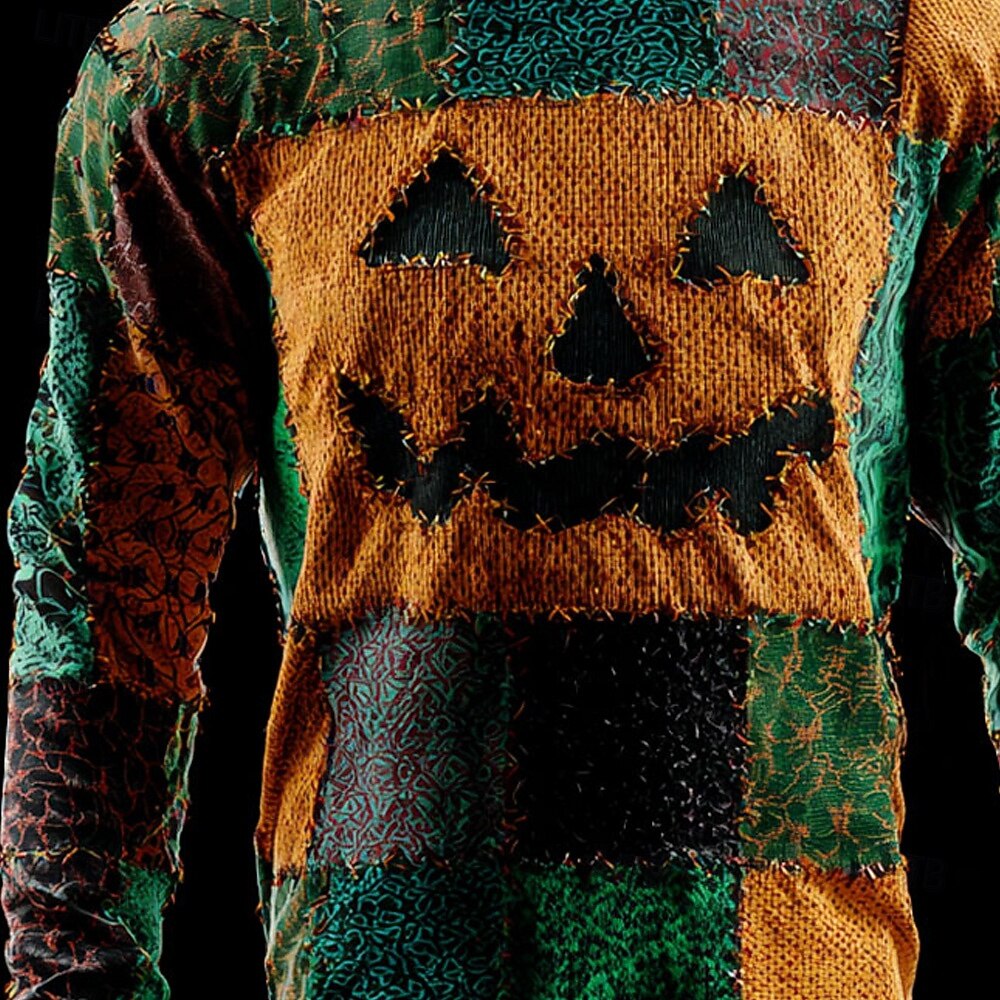 Halloween Муж. Контрастных цветов Пуловер Свитер Вязаная одежда "Круглый вырез ""под горло""" На каждый день Отпуск Повседневные фестиваль Пэчворк 3D печать Сохраняет тепло Длинный рукав 2025 - $32.99 –P3