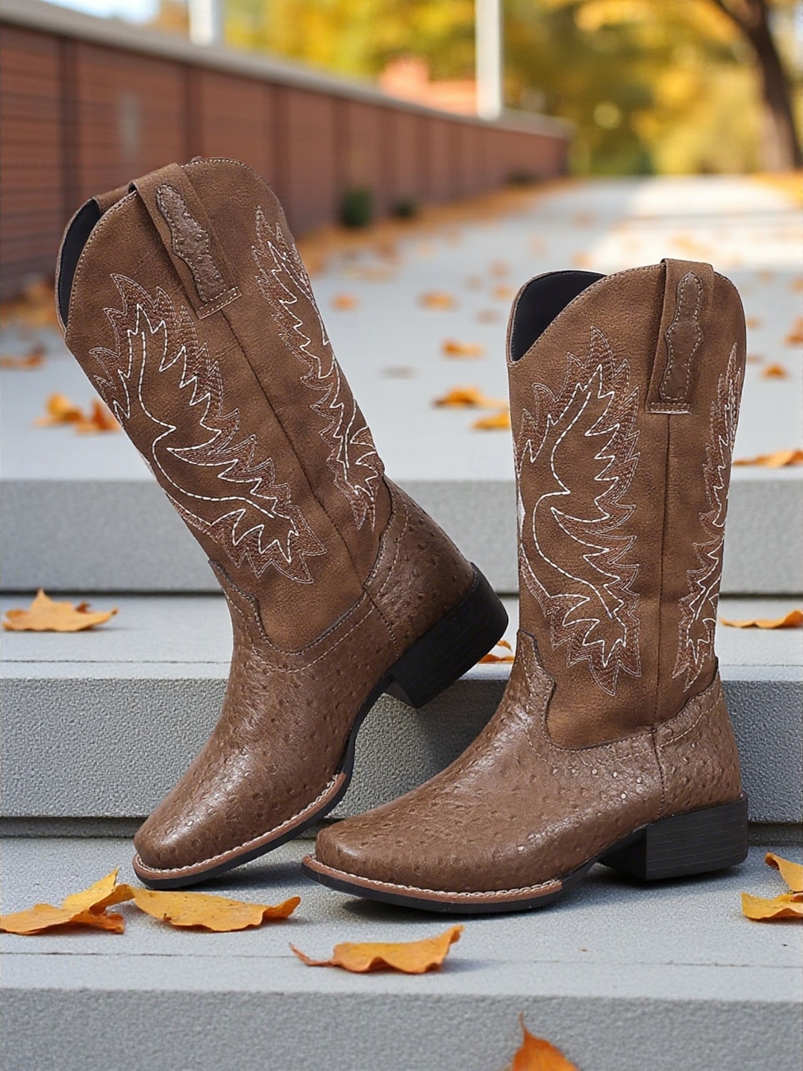 stivali da cowboy ricamati marroni da donna: classici stivali a metà polpaccio in stile western per festival autunnali, lavori agricoli e concerti country del 2026 a $64.99 –P2