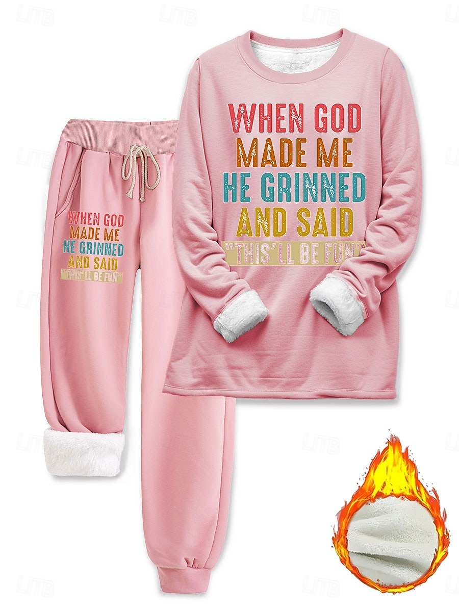 Femmes Élégant Chaud Mode Ensembles deux pièces Survêtement Ensembles de Pantalons manche longue Manche Évêque Col ras du cou Graphique Lettre Imprimé Extérieur Vacances Quotidien Noir Rose Claire de 2025 ? $44.99 –P7