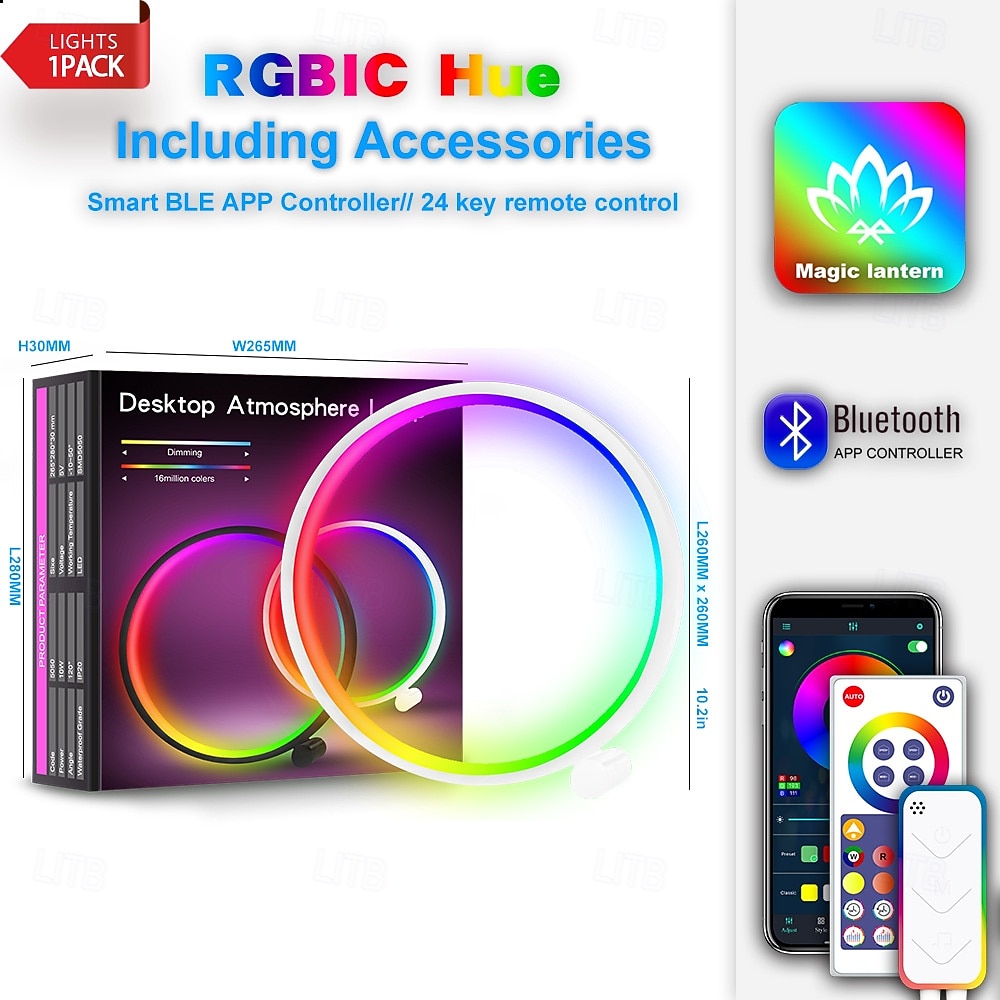 Умная светодиодная настольная лампа, RGB, IC освещение, ночник с меняющимися цветами, синхронизация с музыкой, режим «сделай сам», плавная регулировка яркости, для спальни &игр 2025 - $43.99 –P4