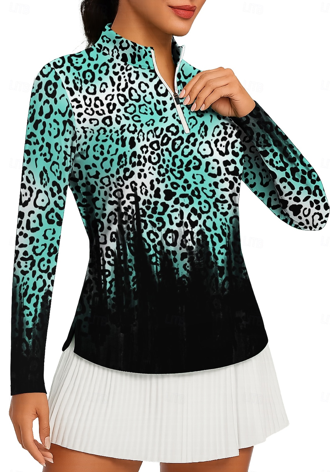 Dámské Leopard Spád Topy Turistická polokošile Tenisové tričko Dlouhý rukáv Tisk Čtvrtletní zip Pullover Ochrana proti UV záření Elastický Prodyšné Tenis Golf Pickleball Stojáček Límec na zip Tričko 2026 - $25.99 –P1