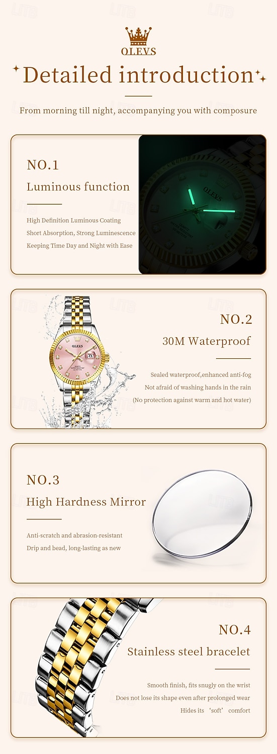 OLEVS Mother's Day Gift for Women Quartz Watch Minimalist Fashion Business Wristwatch Luminous Calendar Waterproof Decoration Alloy Watch 2026 - $38.99 –P8