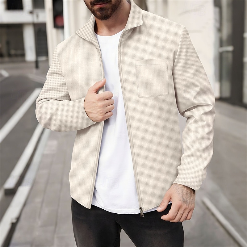 Homme Veste Légère Veste gaufrée Veste Décontractée Vacances Quotidien Respirant Avec Poches Printemps Automne Uni Mode Classique Revers Régulier Noir Blanche Vin Vert foncé Kaki Veste de 2025 ? $24.99 –P1