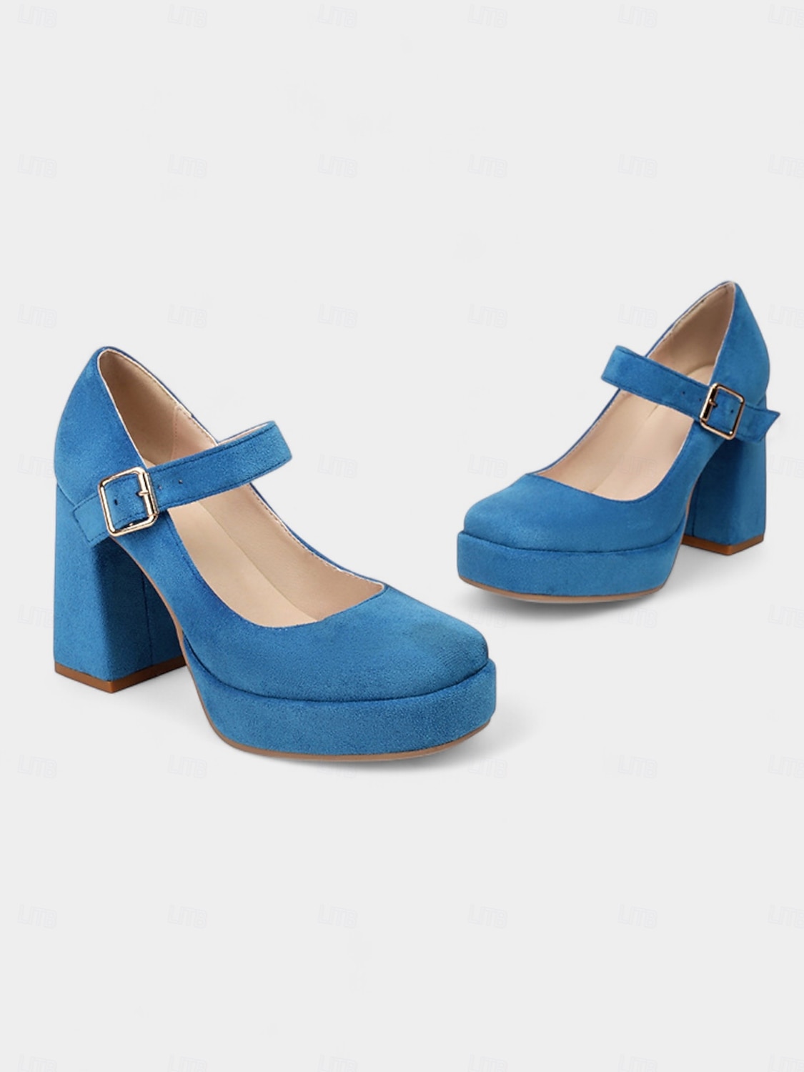 Women's Blue Suede Mary Jane Block Heel Pumps – Platform Round Toe Buckle Strap 1950s Vintage Party Shoes for Weddings, Cocktail, and Evening Outfits 2025 - $54.99 –P2