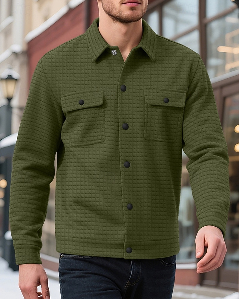 Per uomo Giacca a nido d'ape Giacca Camicia Giacca Casual Vacanza Quotidiano Traspirante Jacquard Tasca Primavera Autunno Semplice Moda Classico Bavero Regolare Nero Bianco Cachi Verde militare del 2025 a $22.99 –P13