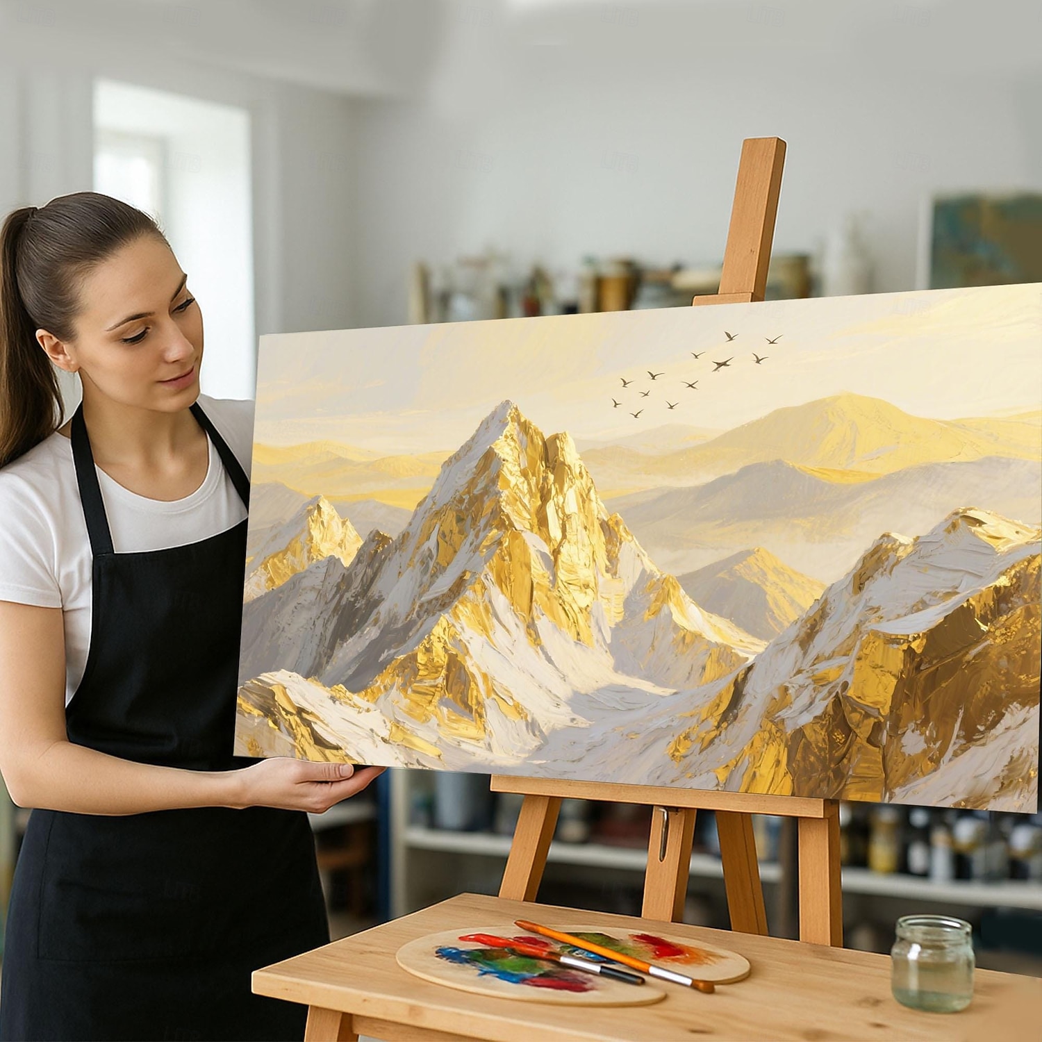 Duże złote góry na płótnie, oryginalna złota sztuka ścienna, tekstura 3D, impasto, abstrakcyjny, naturalny krajobraz, wystrój boho, salon, wystrój domu 2025 - $41.99 –P6