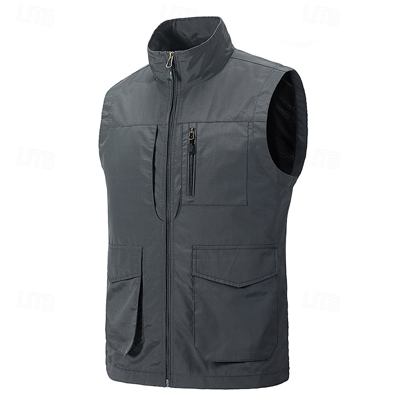 Men's Gilet Outdoor Vacation Daily Wear Going out Fashion Basic Fall & Winter Zipper Pocket Polyester Warm Plain Zipper Turndown Regular Fit Black Khaki Army Green Dark Blue Vest 2025 - $47.99 –P3
